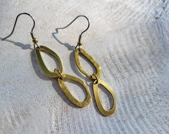 Asymmetrical Brass Earrings. Hammered Brass Earrings. Abstract Brass Earrings.