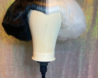 Bangs Hardfront Black & White Cruella  Drag Wig