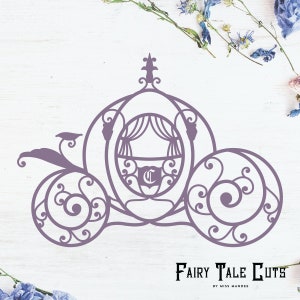 May include: A purple silhouette of a Cinderella carriage with a decorative scroll design. The carriage has a single initial "C" in the center.