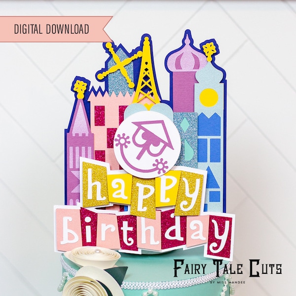 Small World Birthday Cake Topper File Design - Cut File - Digital Download - SVG, Vector, Cricut, Silhouette, Clip Art