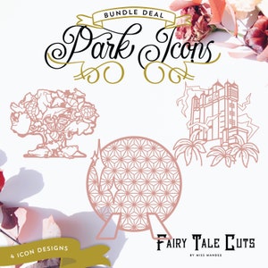 BUNDLE: Theme Park Icons - Magic Kingdom, Epcot, Hollywood Studios, Animal Kingdom - Descarga digital - SVG, Vector, Cricut, Silhouette