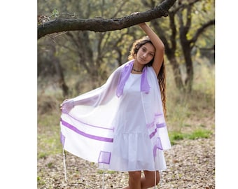 Personalized Lilac Paisley Tallit Prayer Shawl for Woman, Jewish Talit, Handmade in Israel Girls Tallis Set with Matching Bag and Kippah