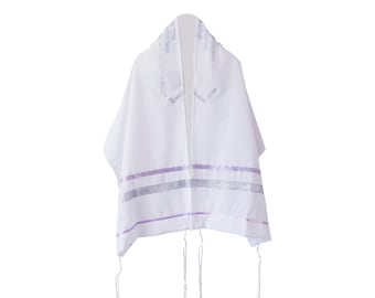Silver and Lilac Paisley Opaque Tallit For Girl, Bat Mitzvah Tallit, Girls Tallis, Jewish Prayer Shawl from Israel, Women Tzitzit Tallis