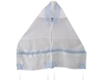 Personalized Blue Skies Silk Tallit For Women, Bat Mitzvah Tallit, Ladies Talit, Custom Women's Tallis Set from Israel with Bag and Kippah