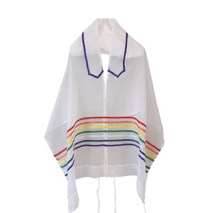 Sheer Tallit in Rainbow Colors, Bat Mitzvah Tallit Set, Tallit for Women,Girl Tallit, Woman&#39;s Tallis, Tallit for Bat Mitzvah from Israel