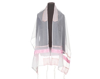 Spersonalizowany różowy, przezroczysty tallit we wzór paisley dla kobiet, tallit na Bat Micwę, tallit dla dziewcząt, żydowski szal modlitewny z Izraela, zestaw tallitów dla kobiet