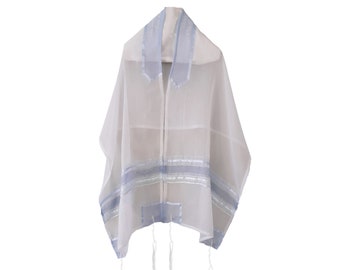The Blue Skies Bat Mitzvah Tallit, Personalized Silk Tallis for Bat Mitzvah, Women, Handmade in Israel Bat Shawl Set with Bag and Kippah