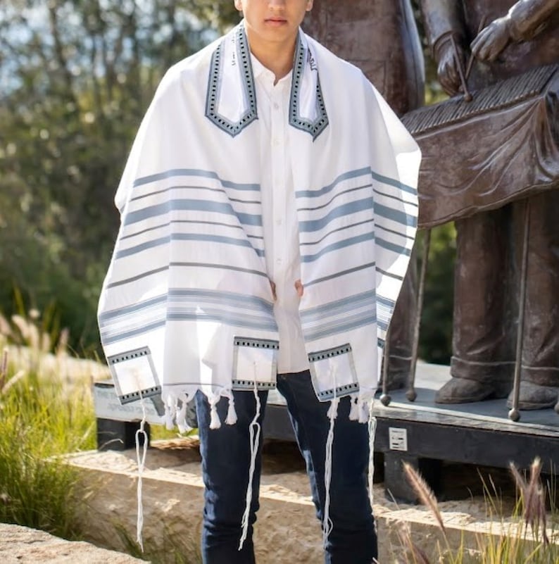 galilee silks white tallit for boy, bar mitzvah, prayer shawl, tzitzit boy,  בר מצווה ציצית טלית