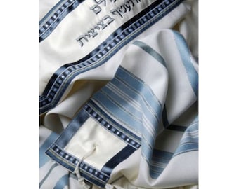 Talit Tzitzit de la Paz para Bar Mitzvá en azul y blanco, Talit de boda, Talit de Jupá para hombre, hecho a mano en Israel, juego de talit, nombre personalizado