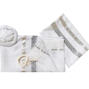 Personalized Silver Paisley Sheer Tallit Tzitzit for Women, Sheer Girls Tallis, Hand Made in Israel Tallit Set with Matching Bag and Kippah
