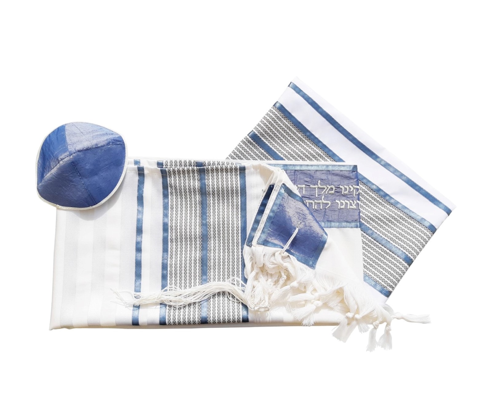 Personalized Smoked Blue Stripes Wool Tallit for Men, Handmade in ...