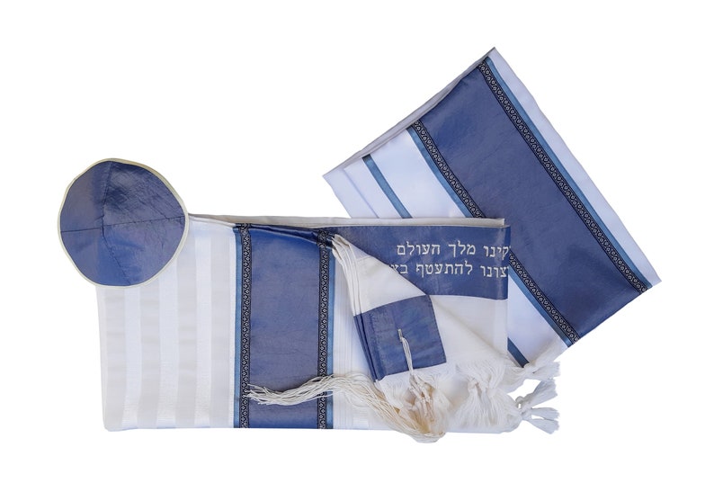 Handmade Bar Mitzvah Tallit Set Wool Tallit With Smoked Blue Etsy