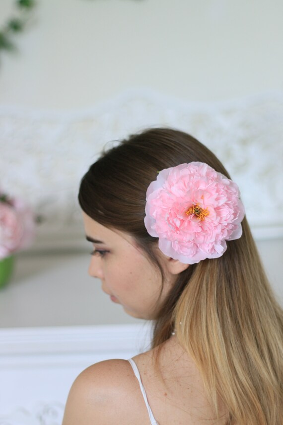 Pink Peony Flower Hair Comb Large Peony Hair Clip for Garden Etsy