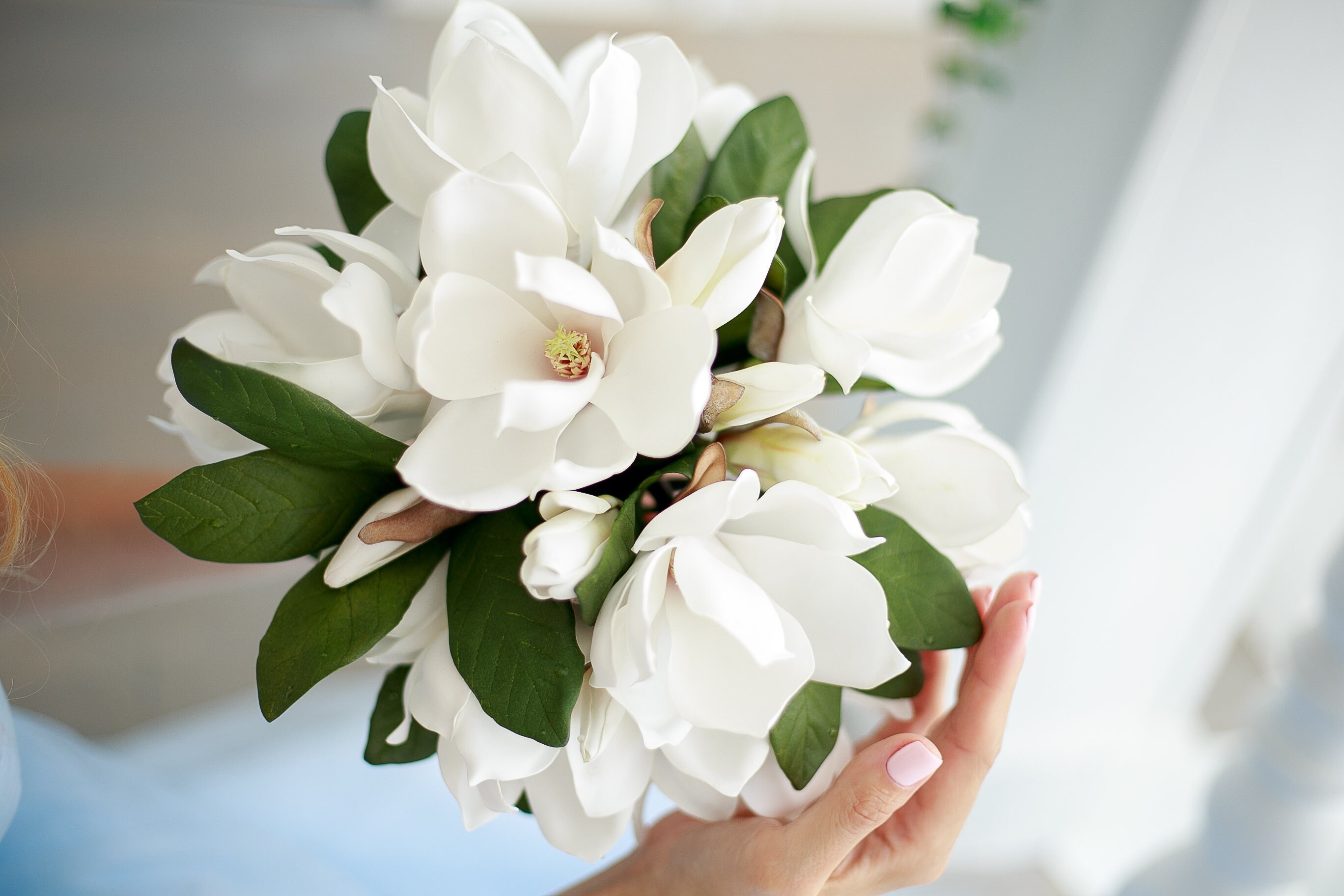 White magnolia real touch flowers Etsy
