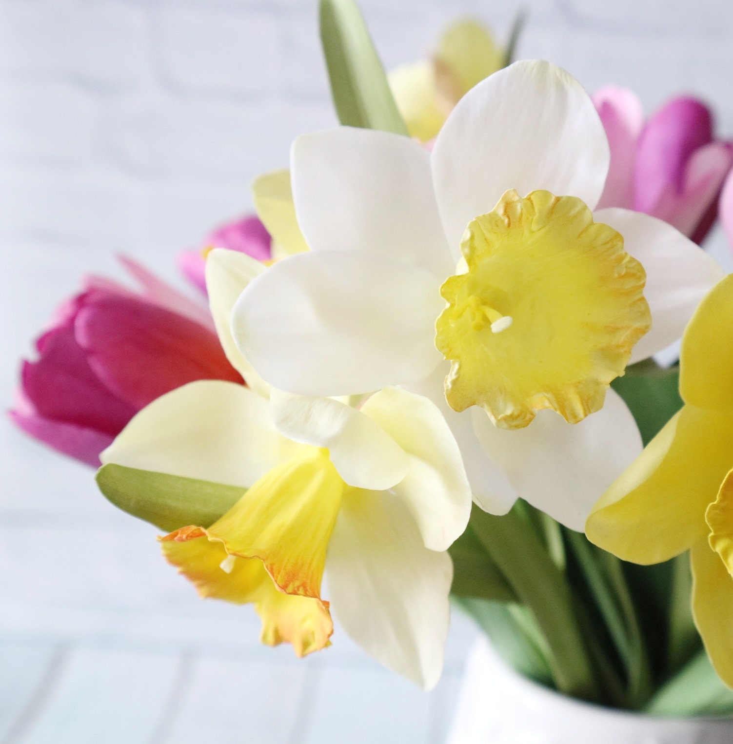 Spring bouquet of real touch daffodils and tulips flowers as | Etsy