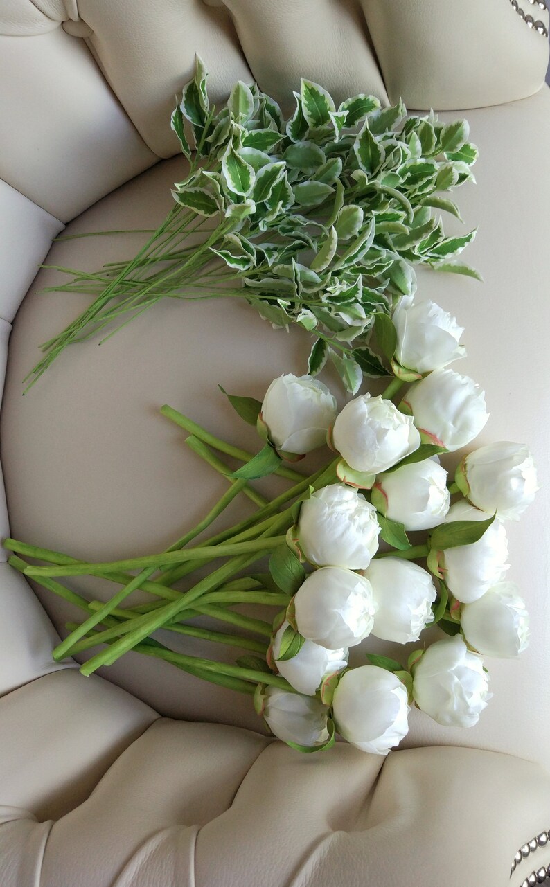 Real touch white peonies round bridal bouquet for Etsy