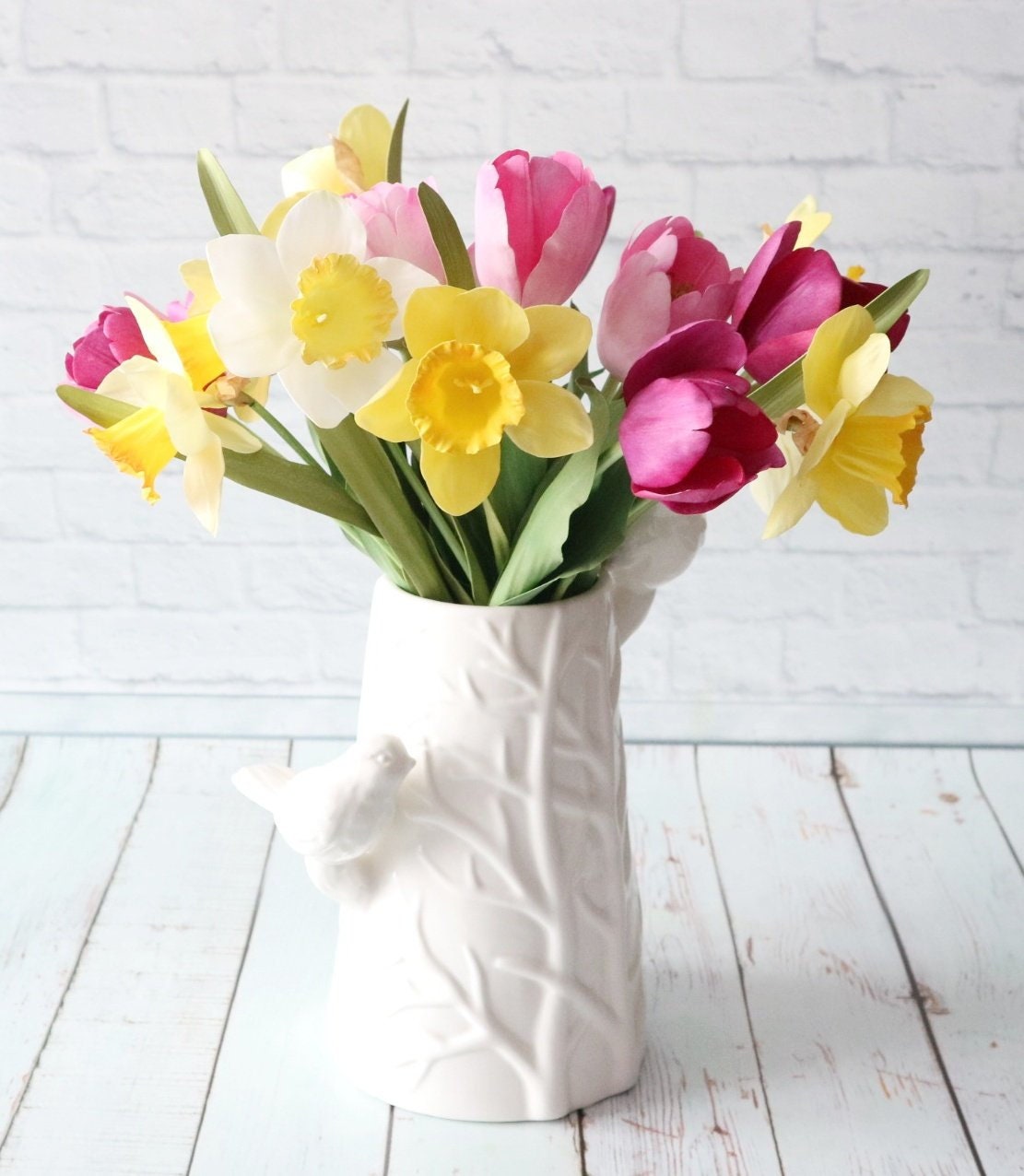 Spring bouquet of real touch daffodils and tulips flowers as Etsy