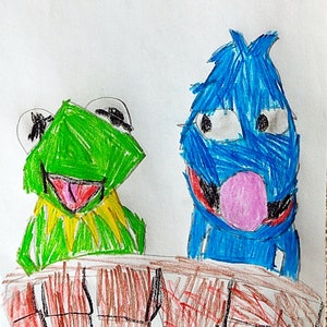 Kermit and Grover Next To A Brick Wall