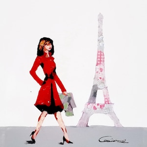 Woman in Paris- 8x10 - Acrylic & Oil mixed Painting on Giclee Canvas