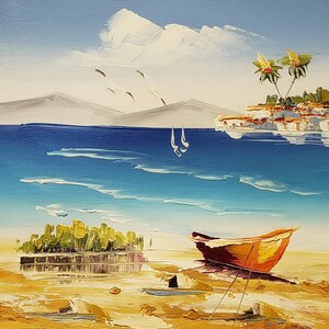 Palm tree Island #5 - 8x10, 100% Hand Painted Oil Painting on Canvas
