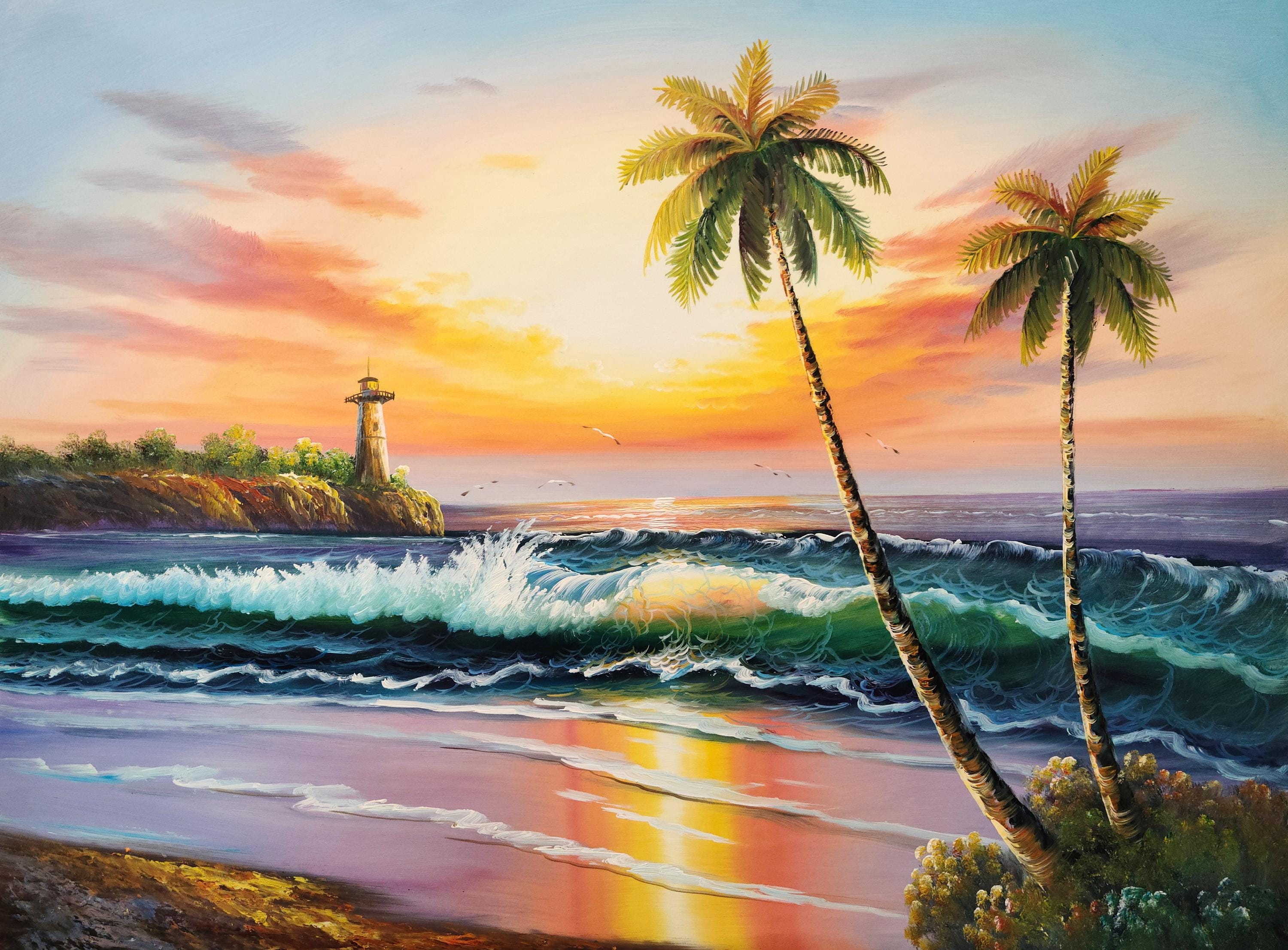 絵画 Sunset Beach Sunset Beach #5G-3, 36x48 - 100% Hand Painted Oil Painting on