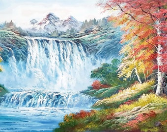 Waterfall Landscape #3, 24x48 100% Hand Painted Oil Painting on Canvas