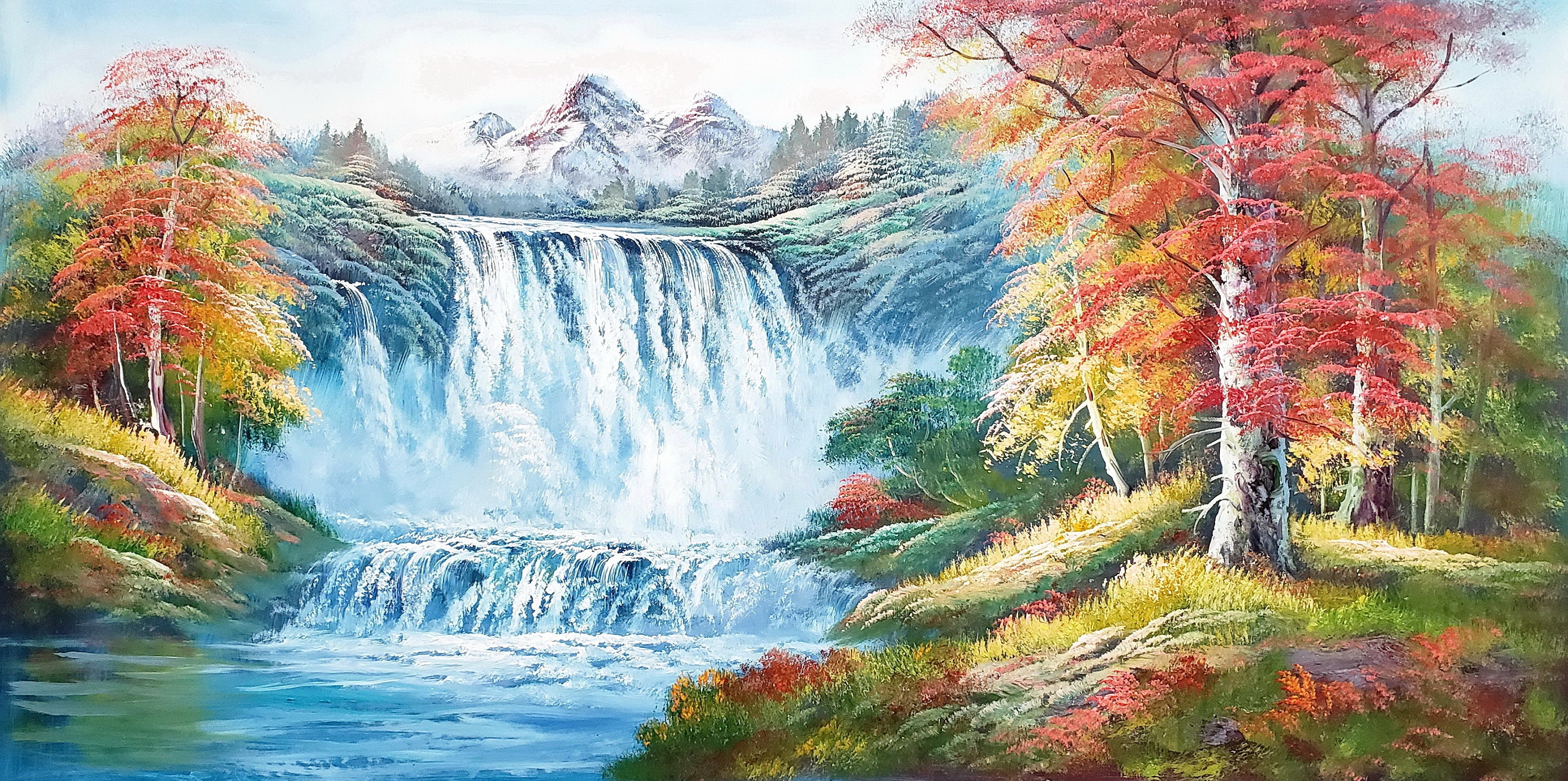 Waterfall Landscape #3, 24x48 100% Hand Painted Oil Painting on Canvas ...