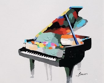 Piano, 8x10 Acrylic & Oil mixed Painting on Giclee Canvas