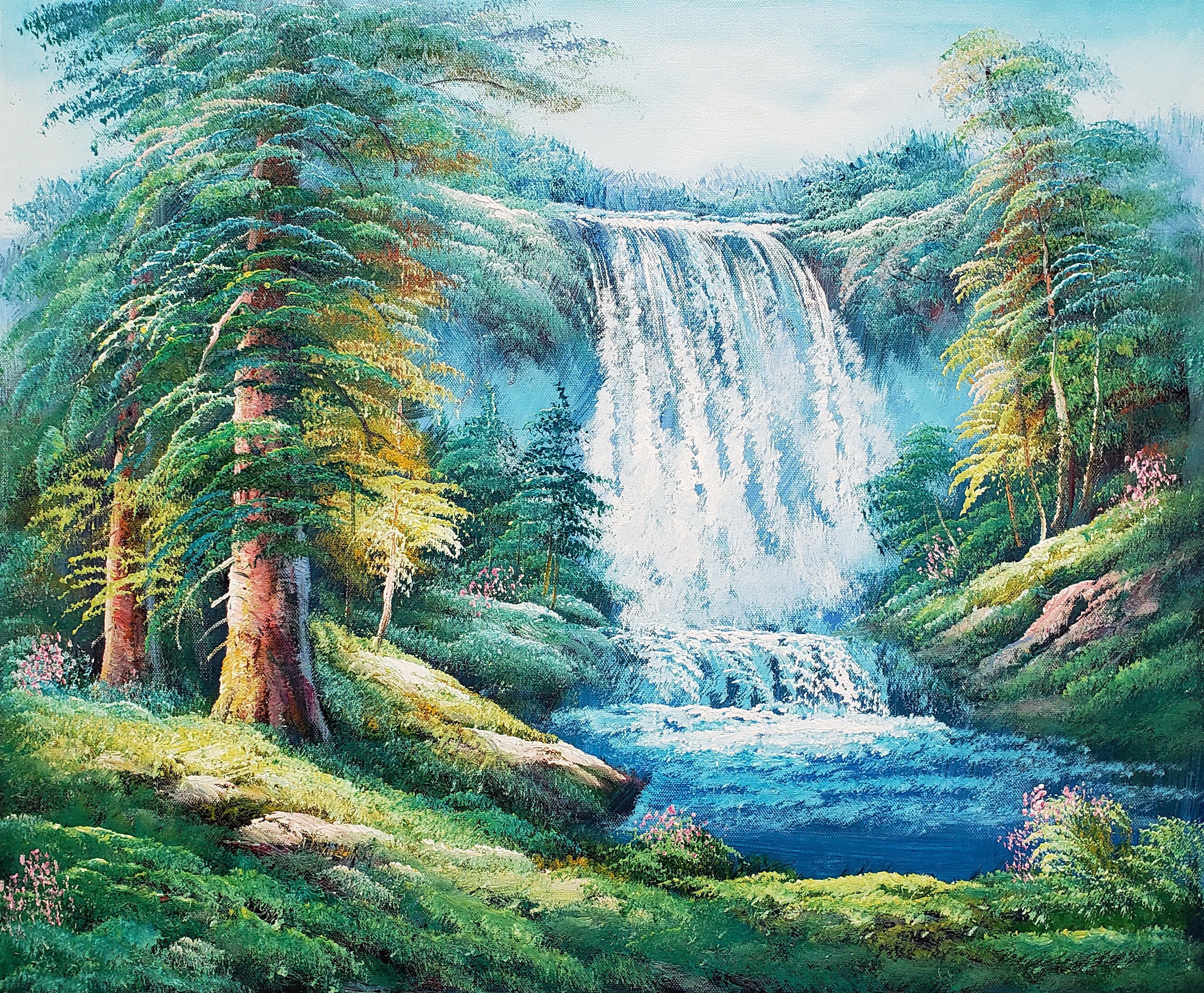 Acrylic painting on canvas board - Chitra Art - Paintings & Prints,  Landscapes & Nature, Waterfalls - ArtPal