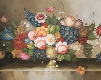 Classic Floral #3,  24x48 100% Hand Painted Oil Painting on Canvas