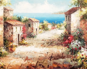 Tuscan Village #6, 24x48 100% Hand Painted Oil Painting on Canvas