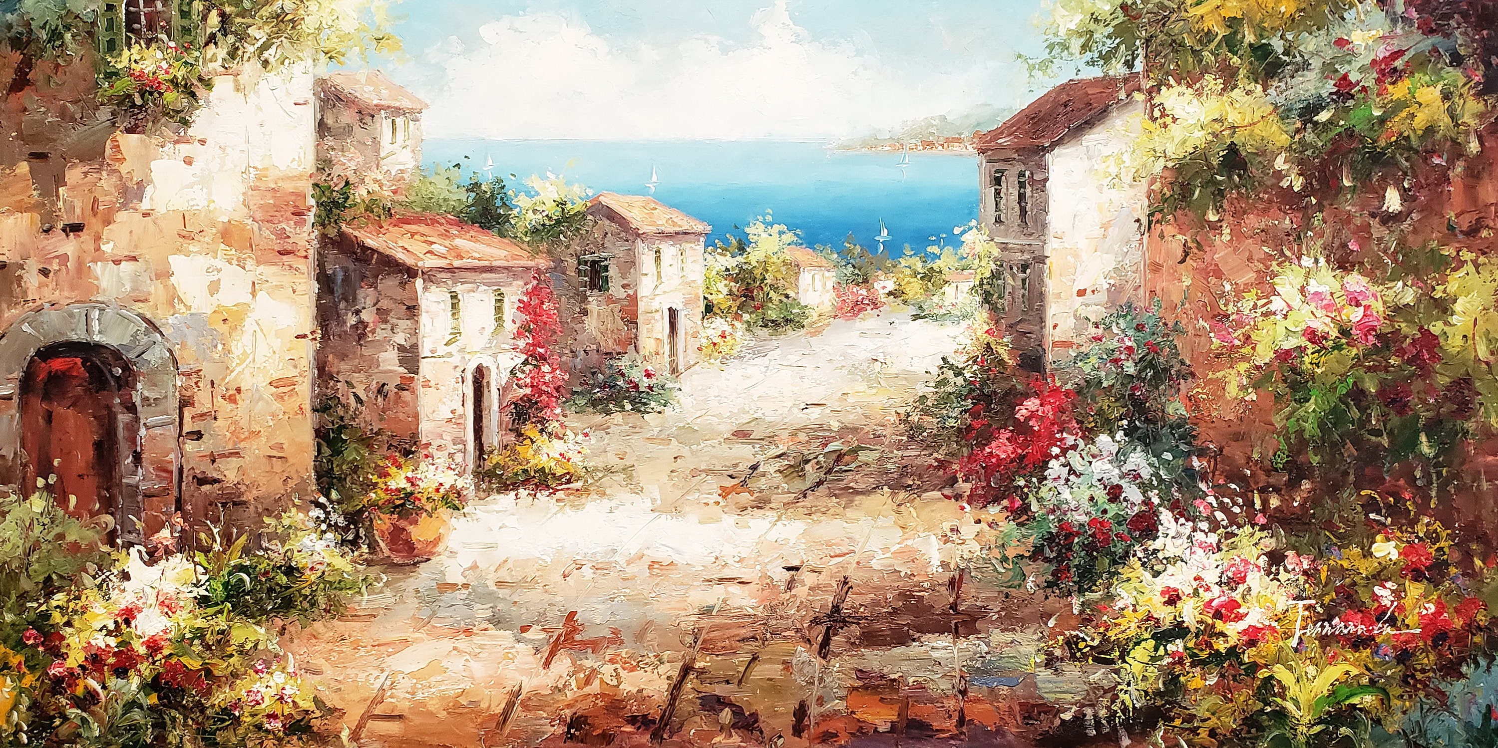Tuscan Village #6, 24x48 100% Hand Painted Oil Painting on