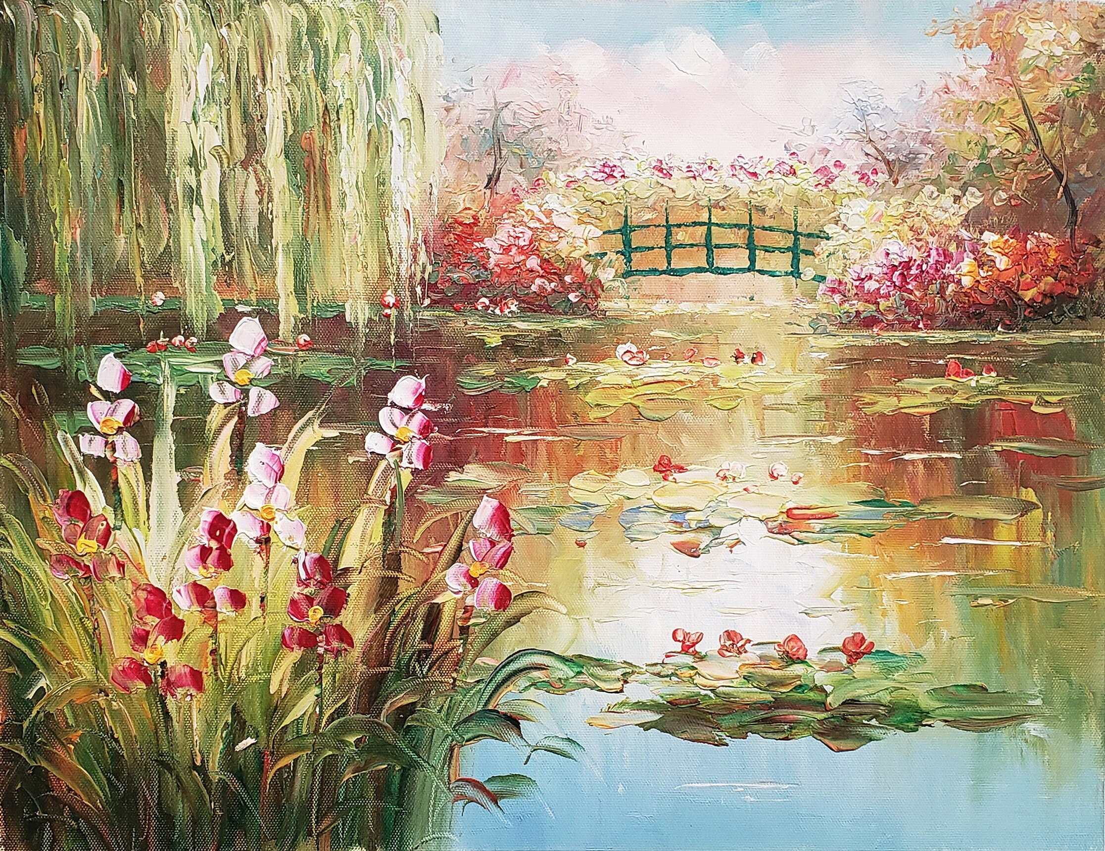 Garden Pond #22 - 12x16, 100% Hand Painted Oil Painting on Canvas