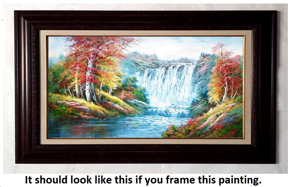 Waterfall Landscape #2, 24x48 100% Hand Painted Oil Painting on Canvas ...