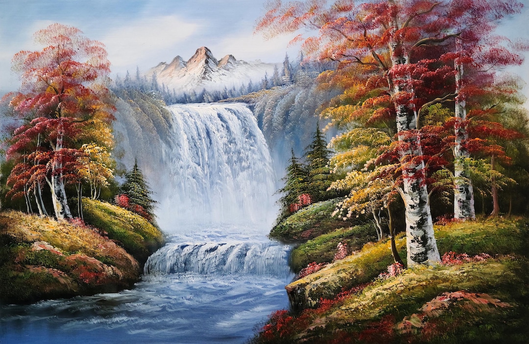 Waterfall Landscape, #5J-TW1, 24"x36", 100% Hand Painted Oil Painting ...