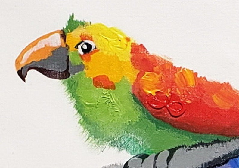 Acrylic /& Oil mixed Painting on Giclee Canvas 24x36 Toucan and Parrot