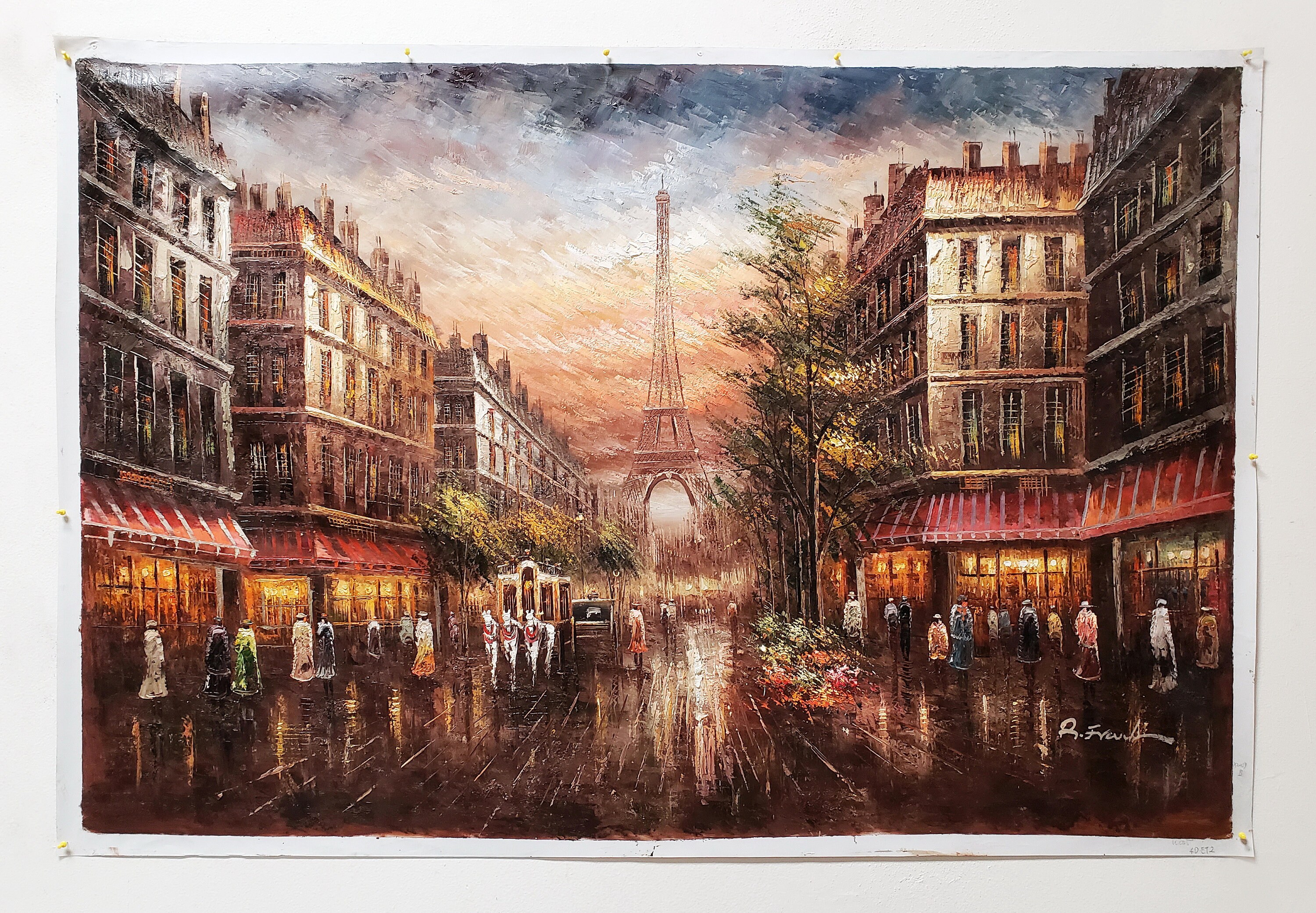 Old Paris Street #4D-ET-2, 48x72 (4ft.x6ft.) - 100% Hand Painted