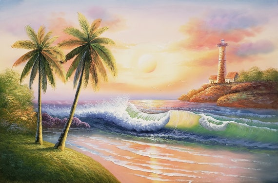 Sunset Beach #SB1C22-1, 24x36, 100% Hand Painted Oil Painting on