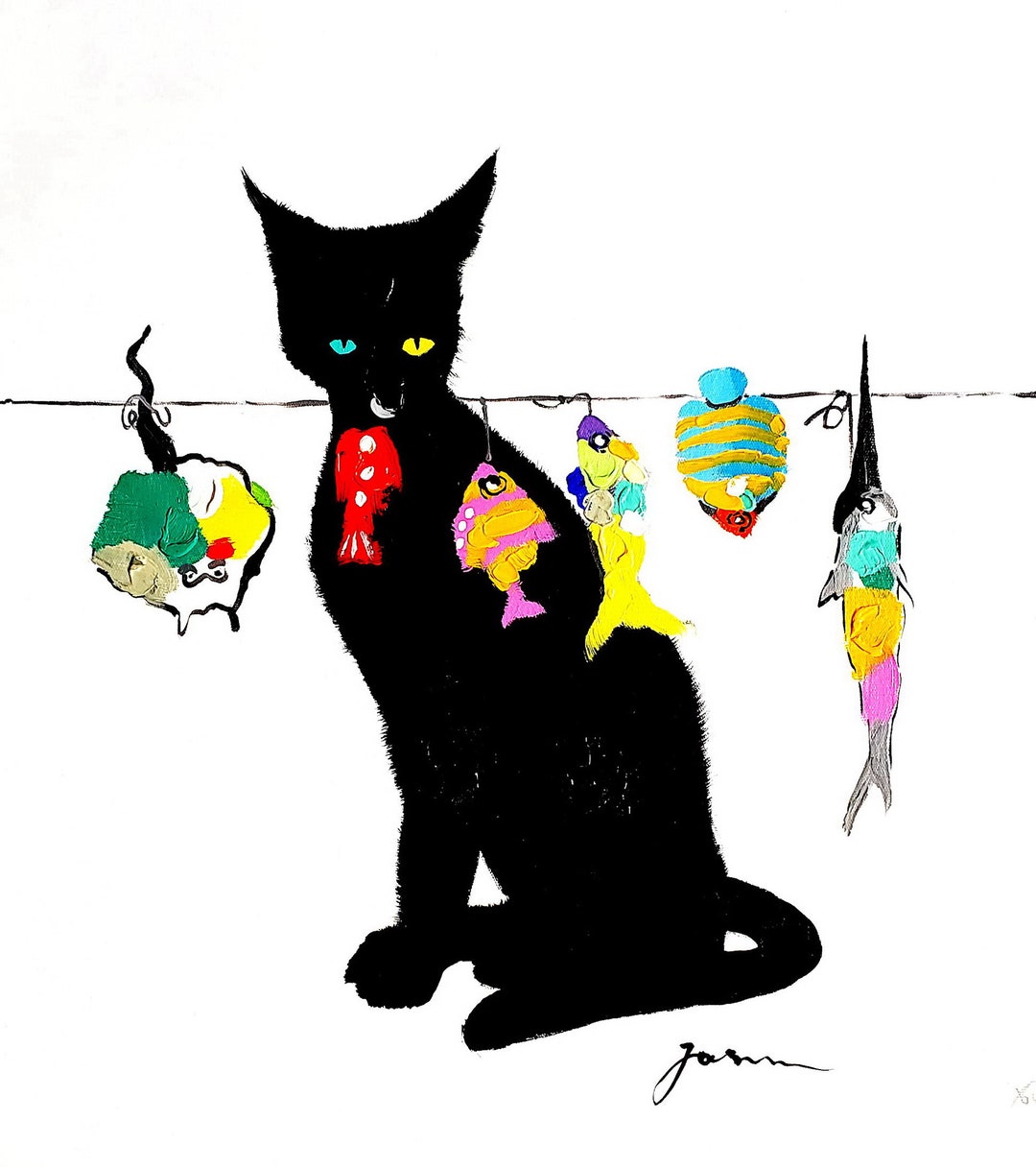 Black Cat, 20x24 - Acrylic & Oil Mixed Painting on Giclee Canvas - Etsy