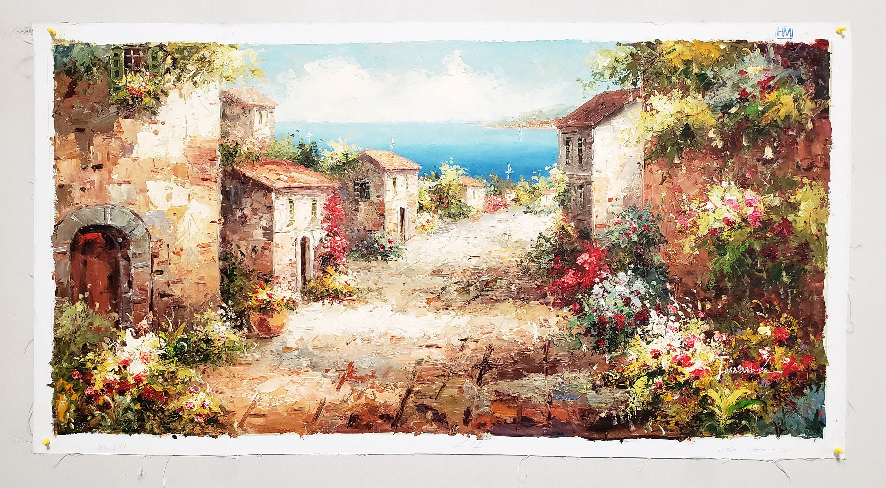 は自分にプチご褒美を #6, Village Tuscan 24x48 on Painting Oil Painted Hand 100% コレクション
