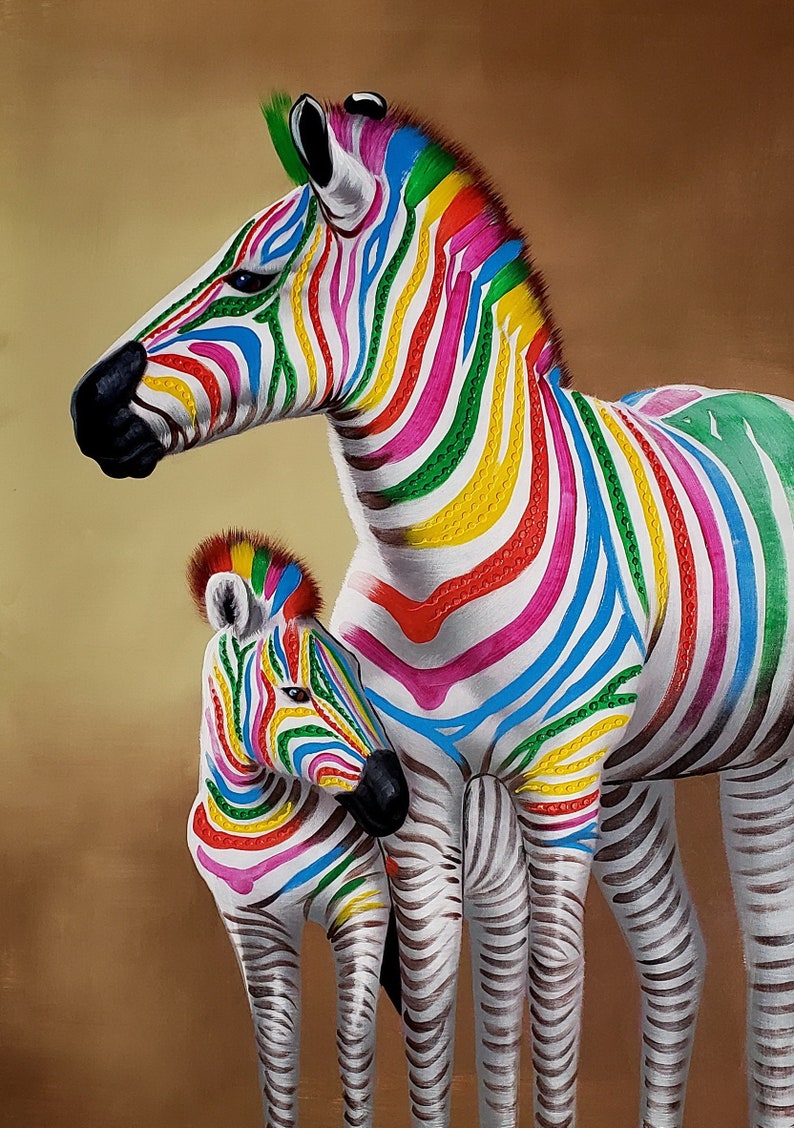 Rainbow Zebra 3 24x36 Hand Painted Oil Painting on Etsy
