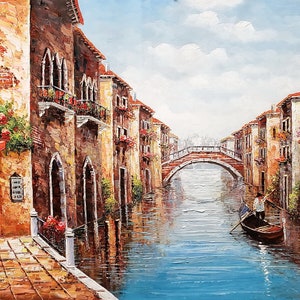 Venice Café #TV3C-1 , 36x72- 100% Hand Painted Oil Painting on Canvas