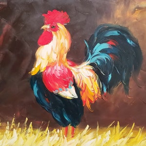 Rooster - #10, 20x24, 100% Hand Painted Oil Painting on Canvas
