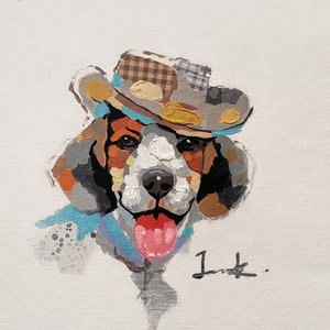 Dog with Hat,  8x10 - Acrylic & Oil mixed Painting on Giclee Canvas