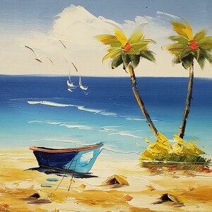 Palm tree Island #7 - 8x10, 100% Hand Painted Oil Painting on Canvas