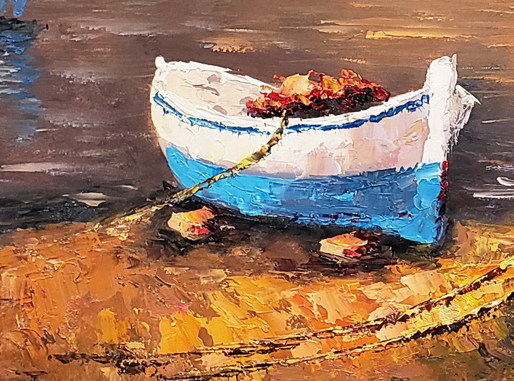 油彩画 Twin Moorings Duvall Two Moored Boats Scene