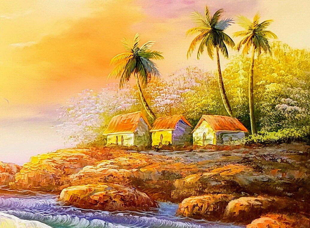 Sunset Palm Tree #8, (006B1) 24x36, 100% Hand Painted Oil Painting on ...