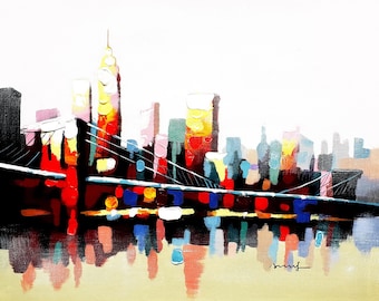 Brooklyn Bridge- #1,  20x24 - Acrylic & Oil mixed Painting on Giclee Canvas