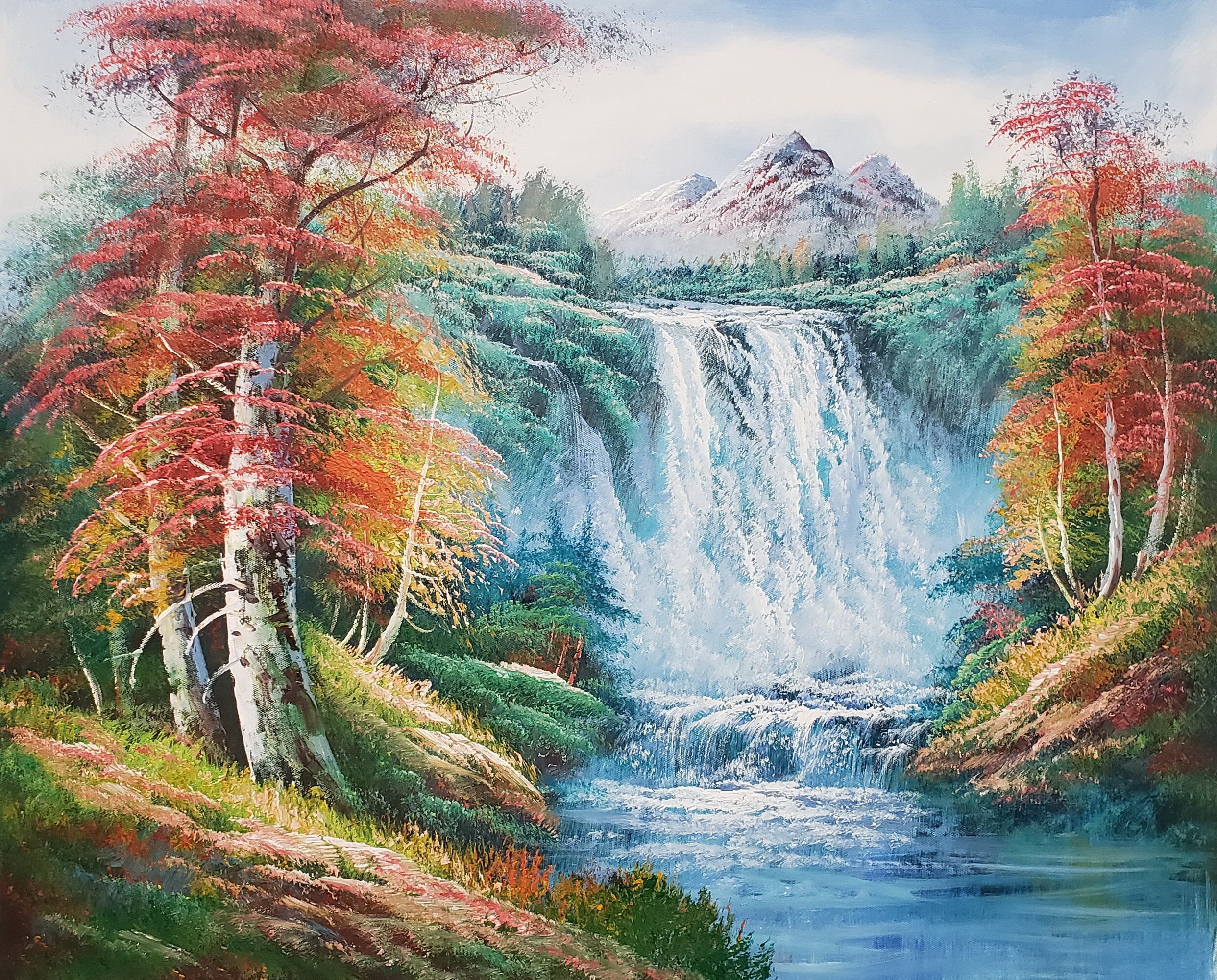Waterfall Landscape #7, 20x24 100% Hand Painted Oil Painting on Canvas ...