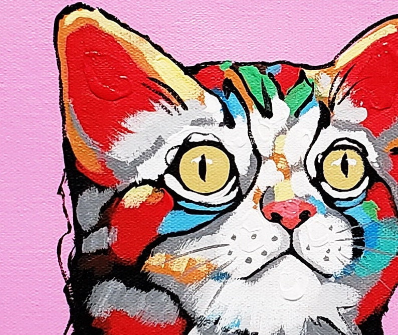 Red Cat 8x10 Acrylic /& Oil mixed Painting on Giclee Canvas